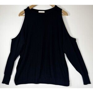 Vicolo Sweater Womens Medium Black Cold Shoulder Soft Knit Italy Minimalist Chic